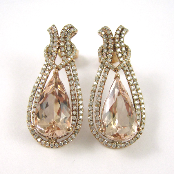 Appraisal: PAIR OF MORGANITE AND DIAMOND EARRINGS with AGI appraisal Each