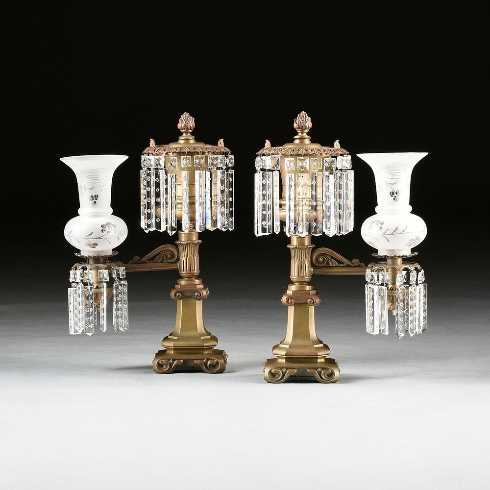 Appraisal: A PAIR OF AMERICAN CLASSICAL SINGLE LIGHT BRONZE ARGAND LAMPS