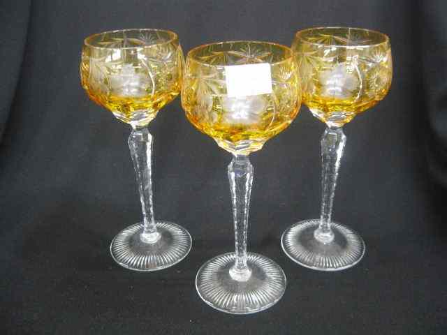 Appraisal: Set of Golden Topaz Cut-to-Clear Wine Goblets clear stems starburst