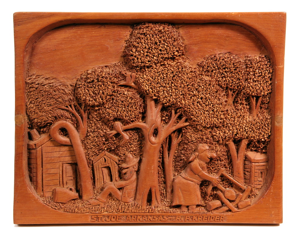 Appraisal: FOLK ART RELIEF CARVING - Pine Panel marked St Joe