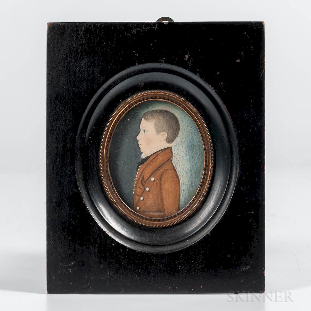 Appraisal: American School Early th Century Miniature Portrait of a Boy