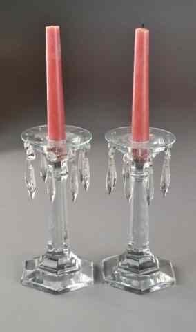 Appraisal: PAIR OF LEADED GLASS CANDLESTICKSMatching pair of hexagonal glass candlesticks