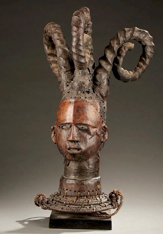 Appraisal: Cross River skin covered headdress th c A skin covered