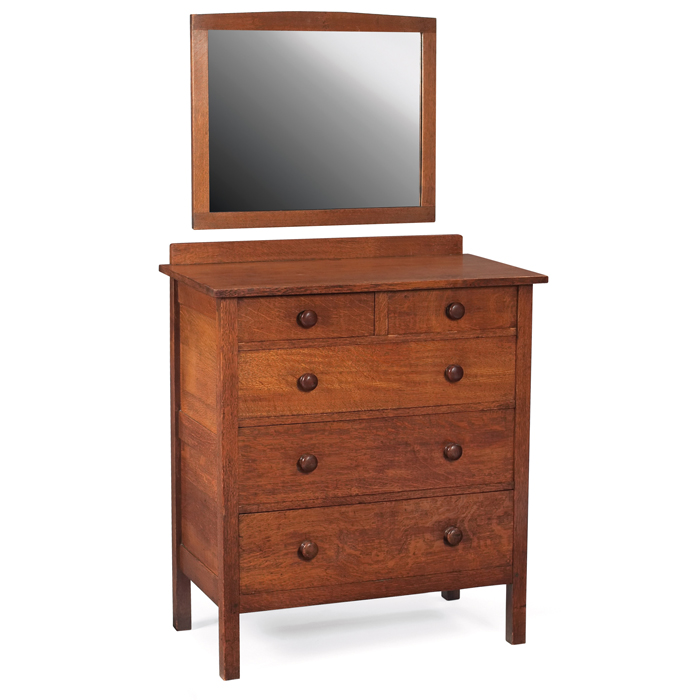 Appraisal: Gustav Stickley chest of drawers with mirror and two half