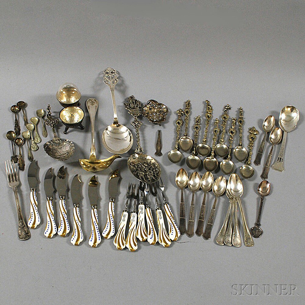 Appraisal: Group of Sterling Silver and Silver-plated Flatware and Souvenir Spoons