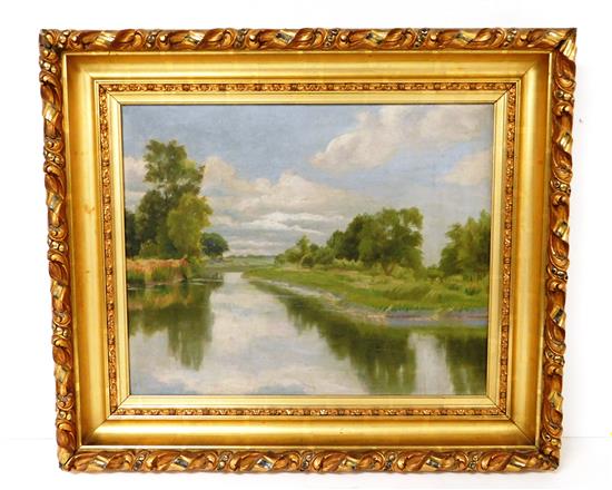 Appraisal: Oil on canvas landscape American school c unsigned depicts river