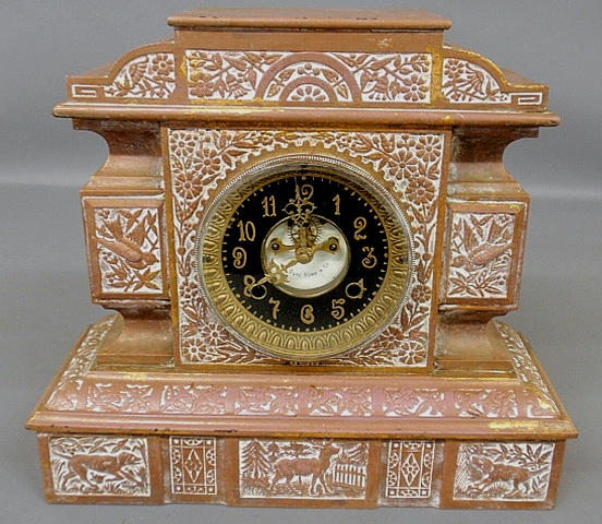 Appraisal: - Aesthetic Movement iron cased mantel clock by New Haven