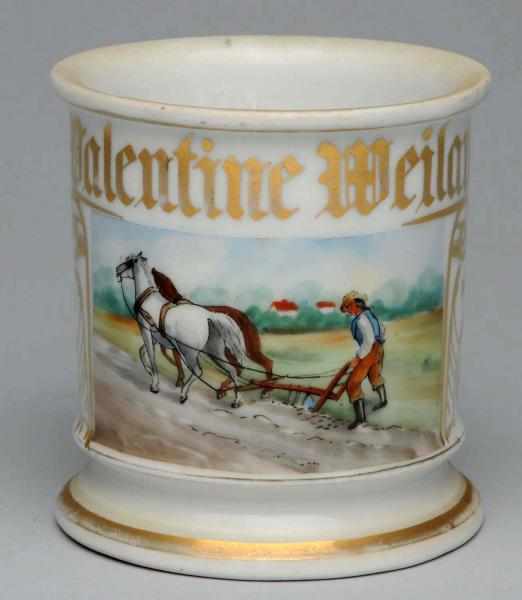 Appraisal: Man Plowing Field Shaving Mug Gilt Valentine Weiland Stamped J