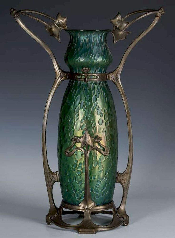 Appraisal: LOETZ VASE IN PATINATED MOUNTS STYLE OF GURSCHNER A large