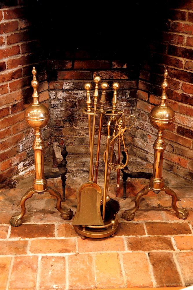 Appraisal: Brass Fireplace Set Exclusive on Bidsquare Brass Fireplace Set comprising