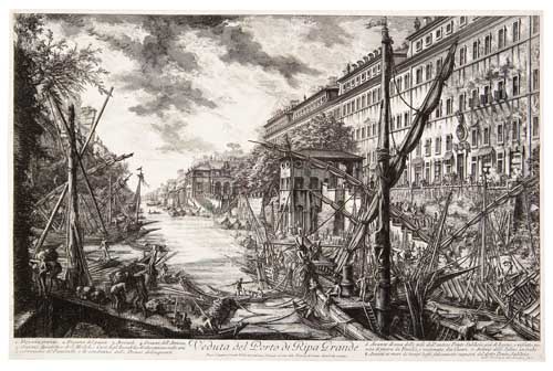 Appraisal: GIOVANNI B PIRANESI Veduta del Porto di Ripa Grande Etching