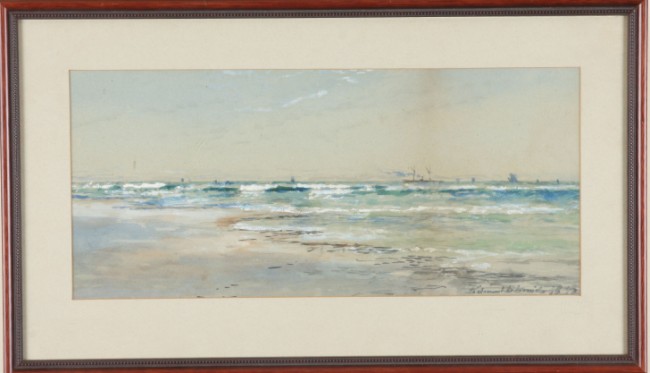 Appraisal: Seascape at shoreline watercolor x sight SLR Edmund D Lewis