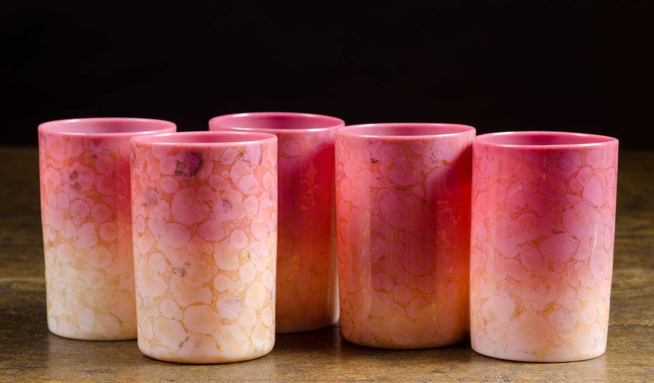 Appraisal: SET OF FIVE AGATA PEACHBLOW TUMBLERS by New England Glass