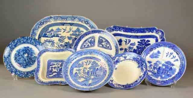 Appraisal: Pieces Blue Willow Flow Blue PorcelainTo include two serving platters