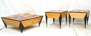 Appraisal: Lot AXI Memphis style Lacquered Tables BENJAMI Lot AXI Memphis