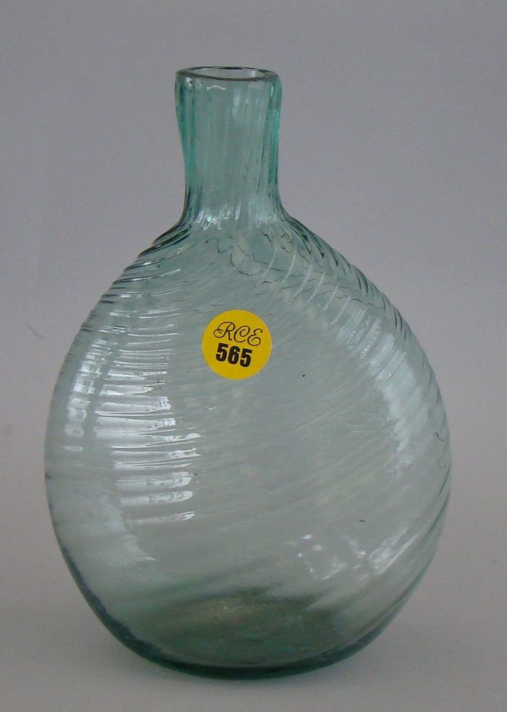 Appraisal: AQUA BLOWN GLASS FLASK Late th Early th CenturyIn a