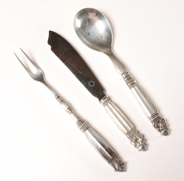 Appraisal: Three Georg Jensen sterling serving pieces salad serving spoon and