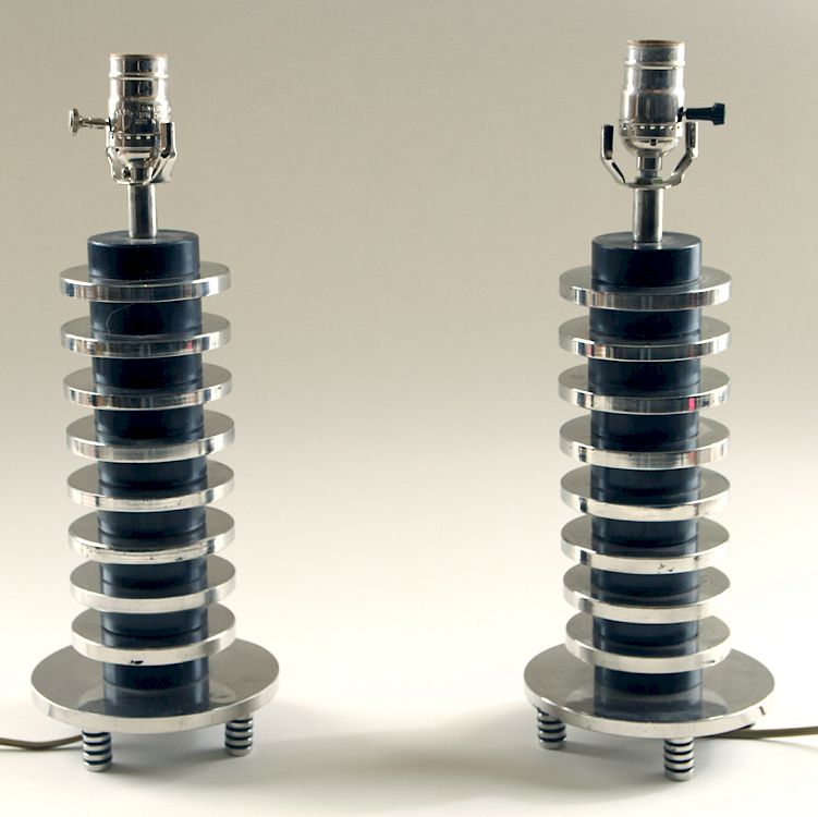 Appraisal: PAIR CHROME ART DECO STYLE TABLE LAMPS A pair of