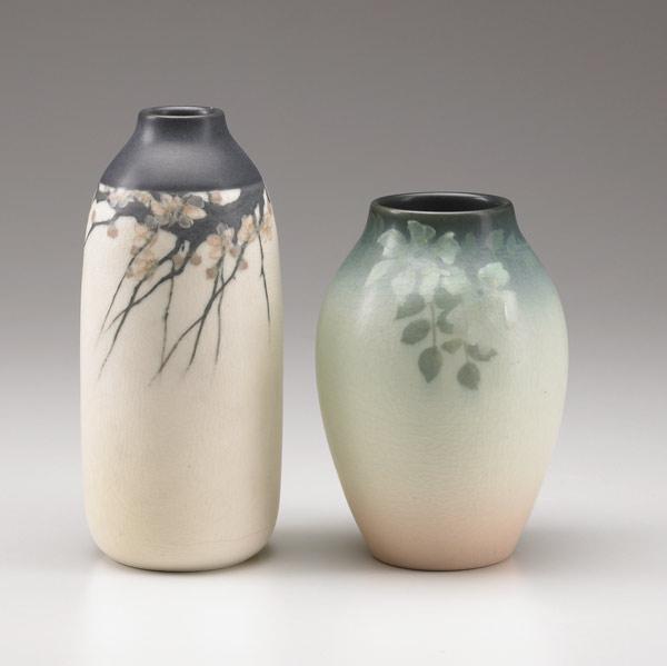 Appraisal: ROOKWOOD Two Vellum vases one by E McDermott with white