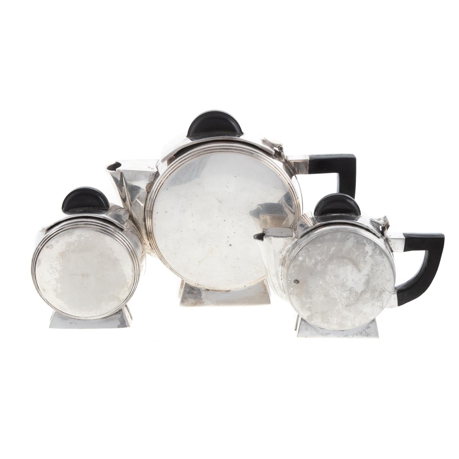 Appraisal: ART DECO THREE PIECE SILVER PLATE TEA SERVICE Circa s