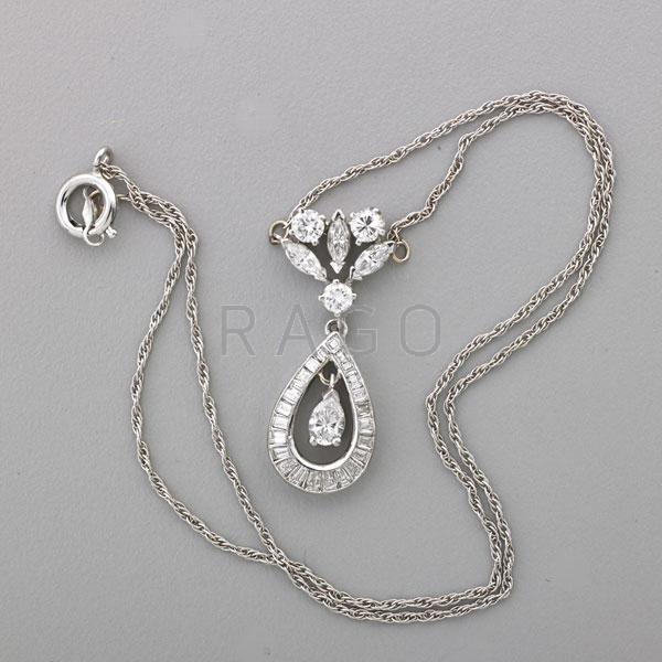 Appraisal: DIAMOND K WHITE GOLD PENDALOQUE NECKLACE Condition Report