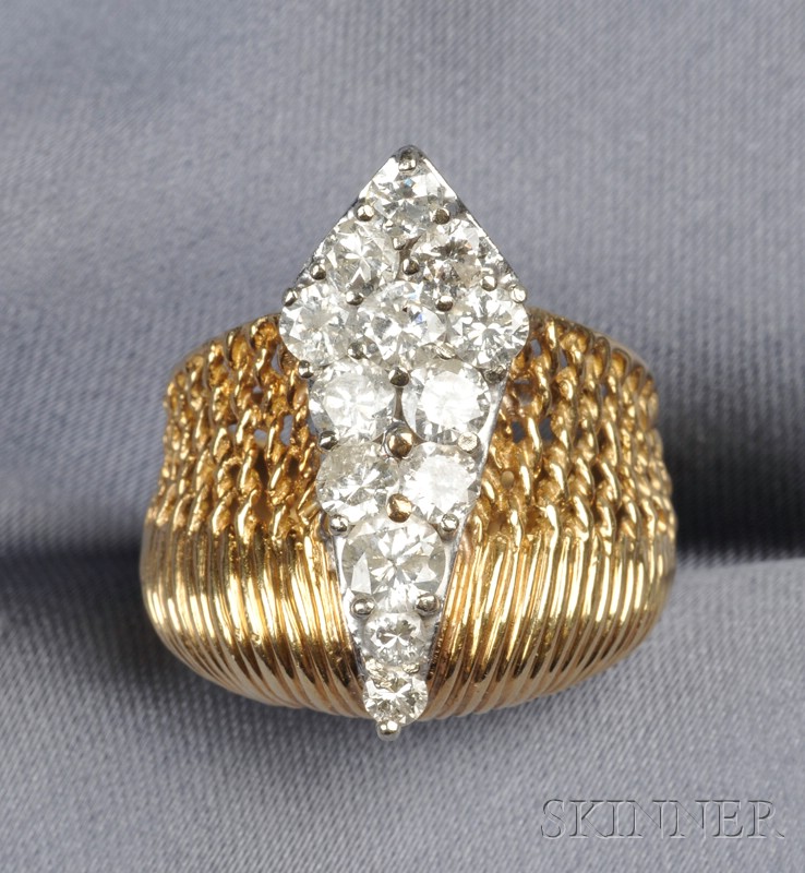 Appraisal: kt Bicolor Gold and Diamond Ring the basketweave form set