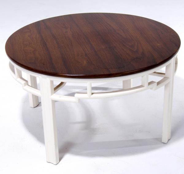 Appraisal: MODERN Round occasional table with walnut top on fretwork base