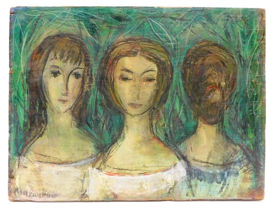 Appraisal: Marion Huse American - Three Stylized Female Heads oil on