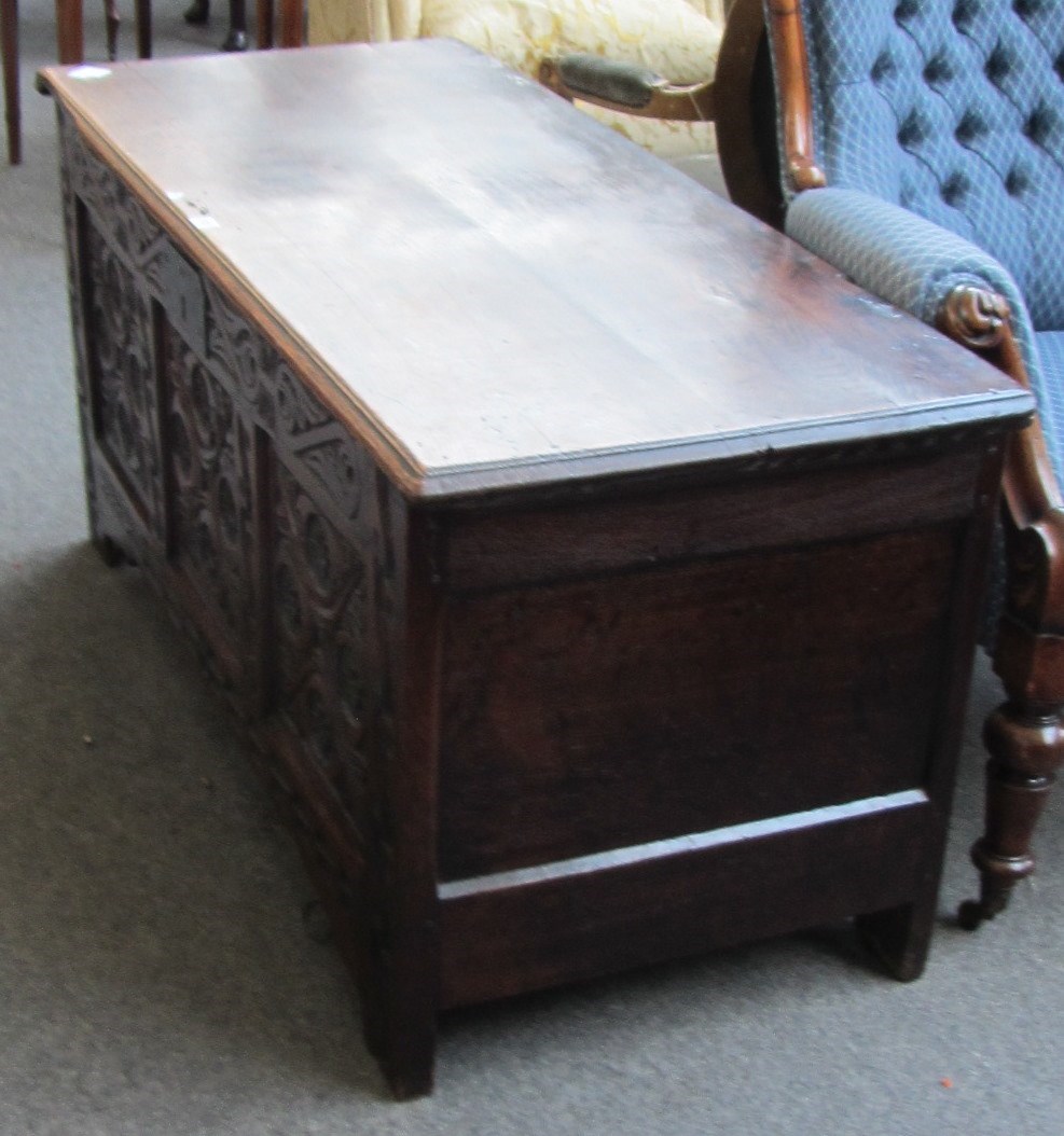 Appraisal: An th century and later oak coffer with carved triple