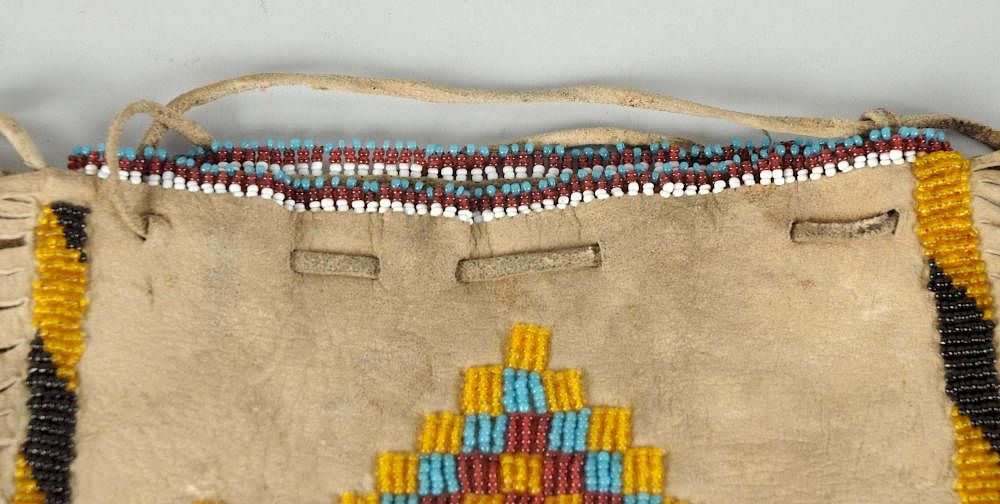 Appraisal: Early Indian Beaded Bag Circa late 's Fringe leather work