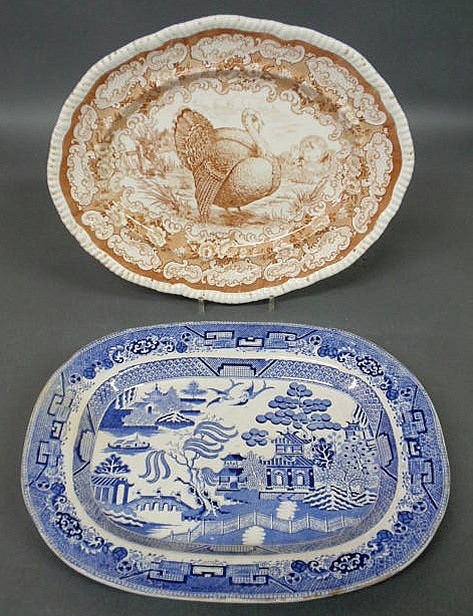 Appraisal: English Blue Willow platter x and a turkey platter x