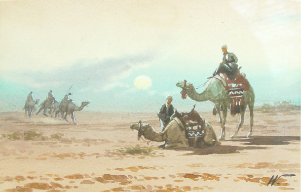 Appraisal: Three monogrammed watercolours of Arabian desert and River Nile views