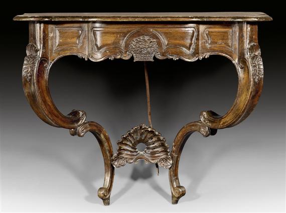 Appraisal: CONSOLE Louis XV German circa Shaped and richly carved oak