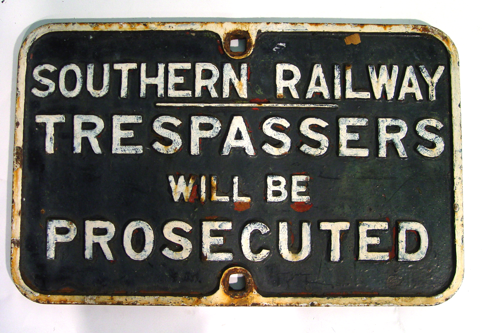 Appraisal: Southern Railways cast iron 'Trespassing' sign with relief lettering cm