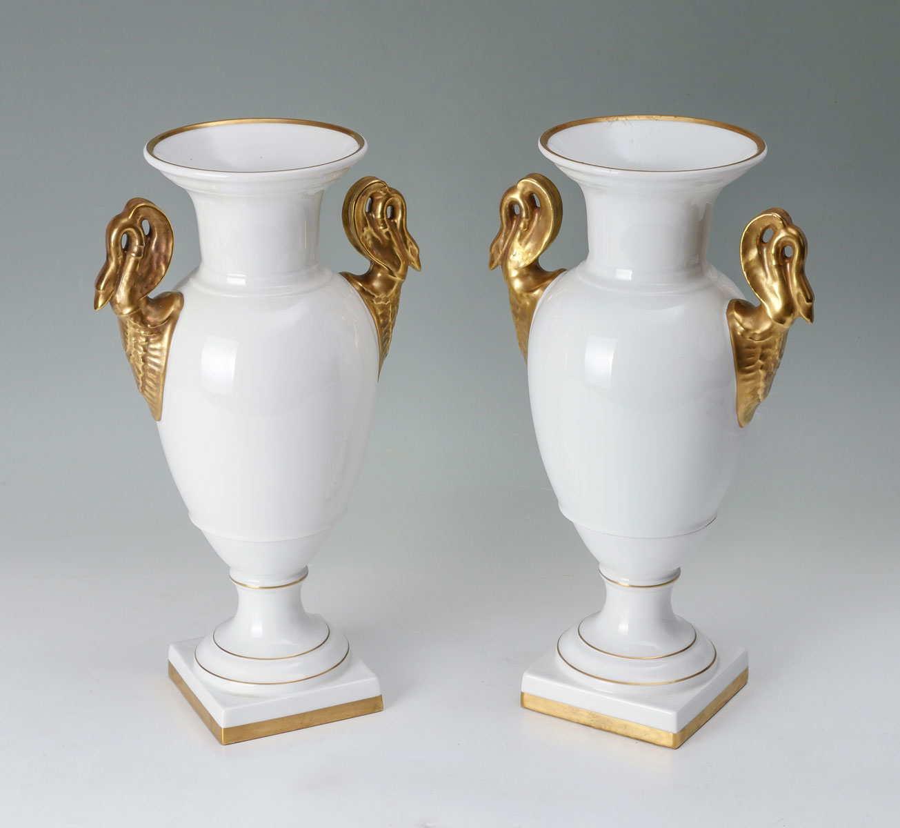 Appraisal: PAIR OF PORTUGUESE PORCELAIN VASES white Portuguese vases with Gold