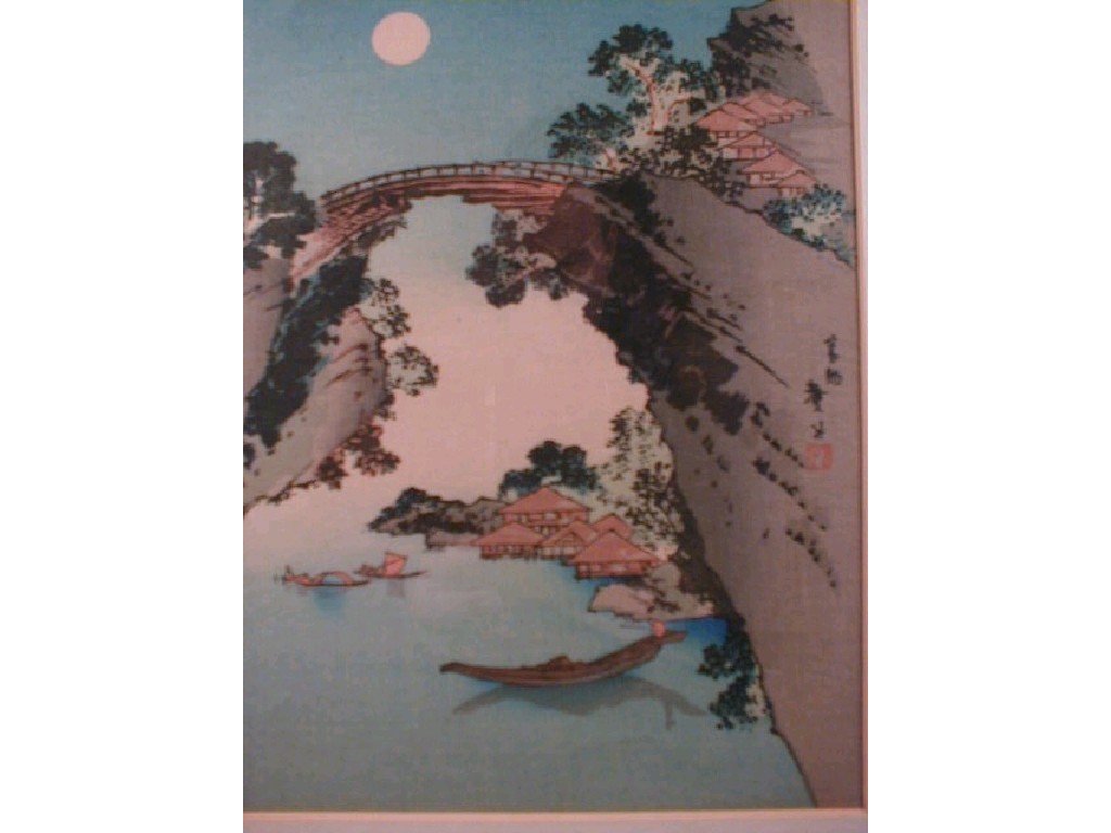 Appraisal: Two Japanese colour prints of a landscape and a peacock