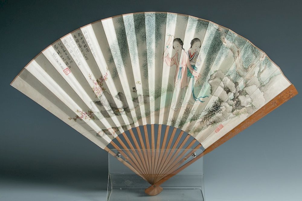 Appraisal: CAI XIAN - 'FIGURAL' FAN Depicting human figures within a