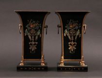 Appraisal: Pair of Hand-Painted Garniture Vases Pair of hand-painted on metal