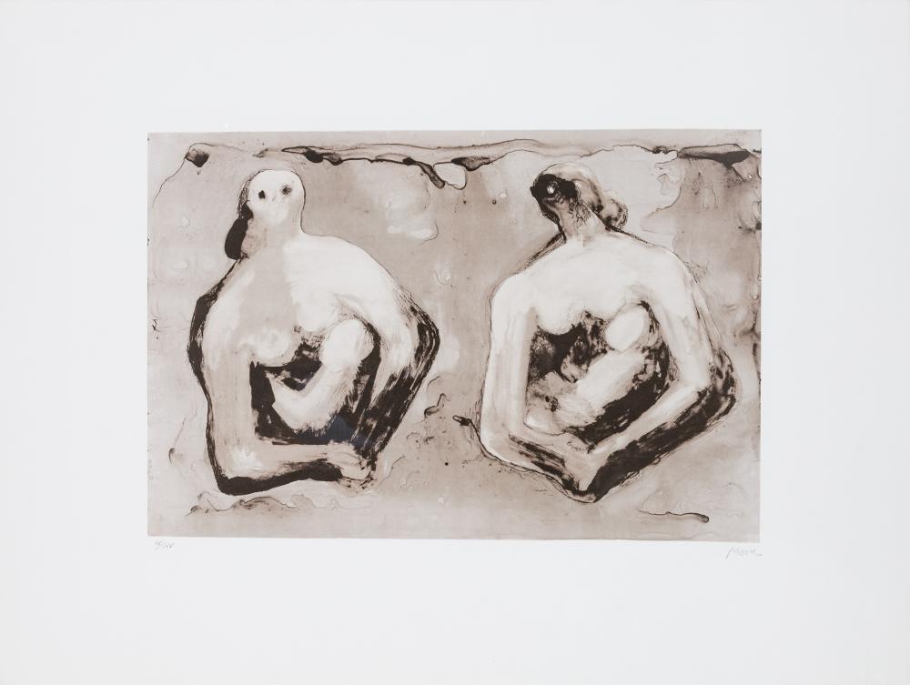 Appraisal: HENRY MOORE British - Sisters with Children lithograph on paper