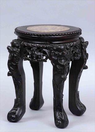 Appraisal: CHINESE CARVED HARDWOOD STOOL WITH MARBLE INSET SEAT The circular