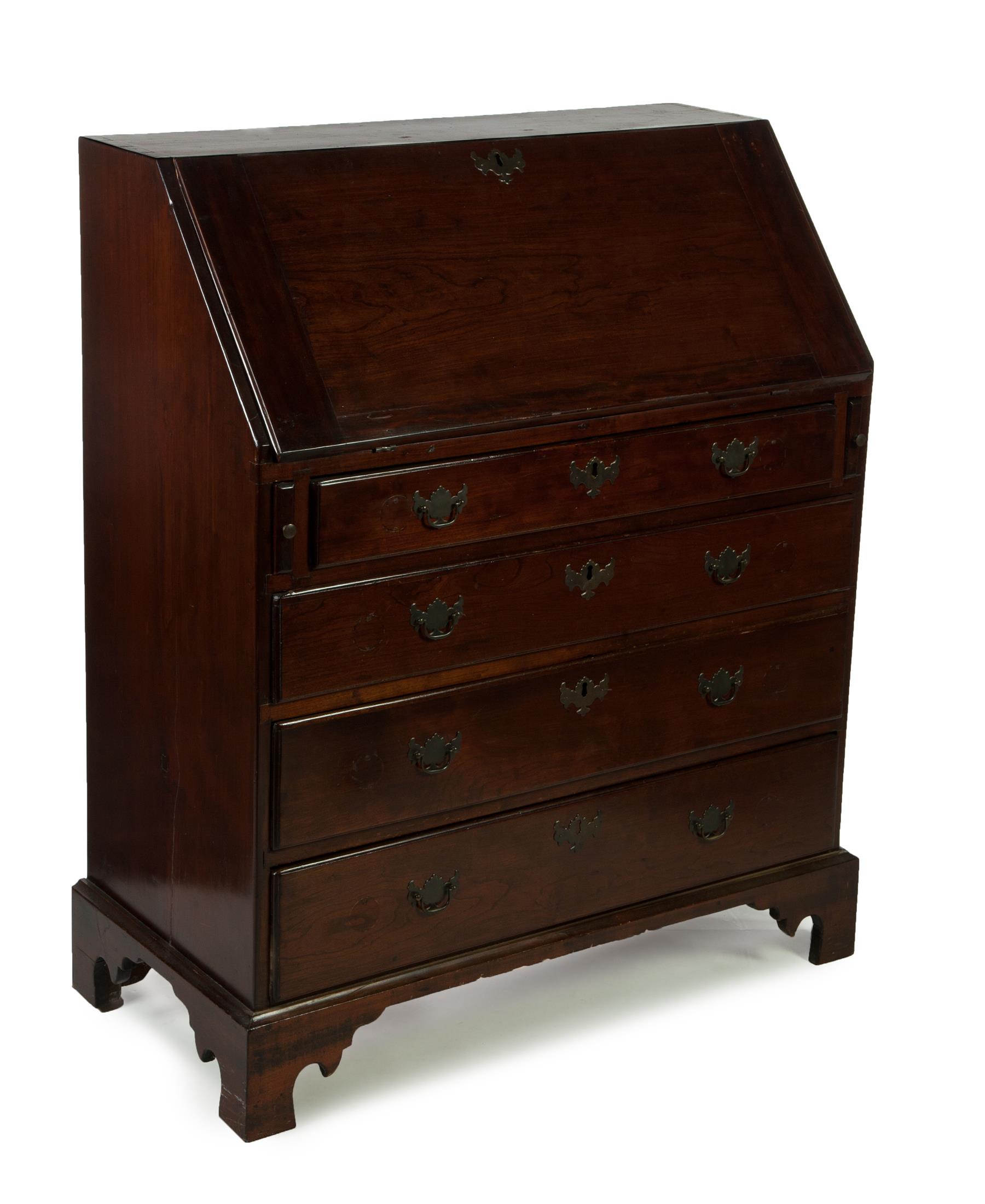 Appraisal: LATE-CHIPPENDALE SLANT FRONT DESK American ca birch and pine Dovetailed