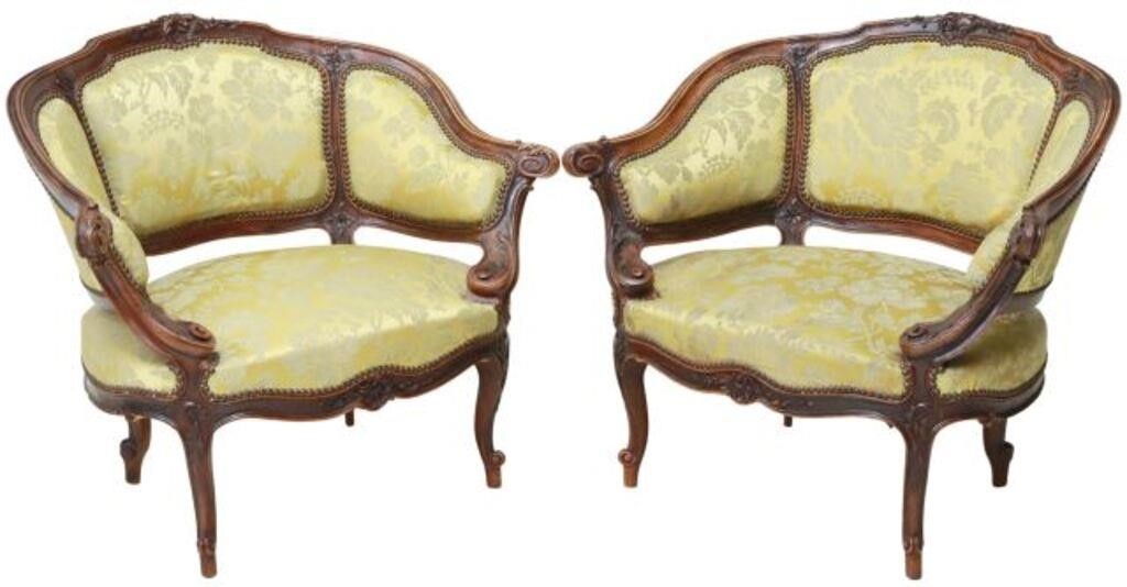 Appraisal: pair French Louis XV style walnut armchairs early th c