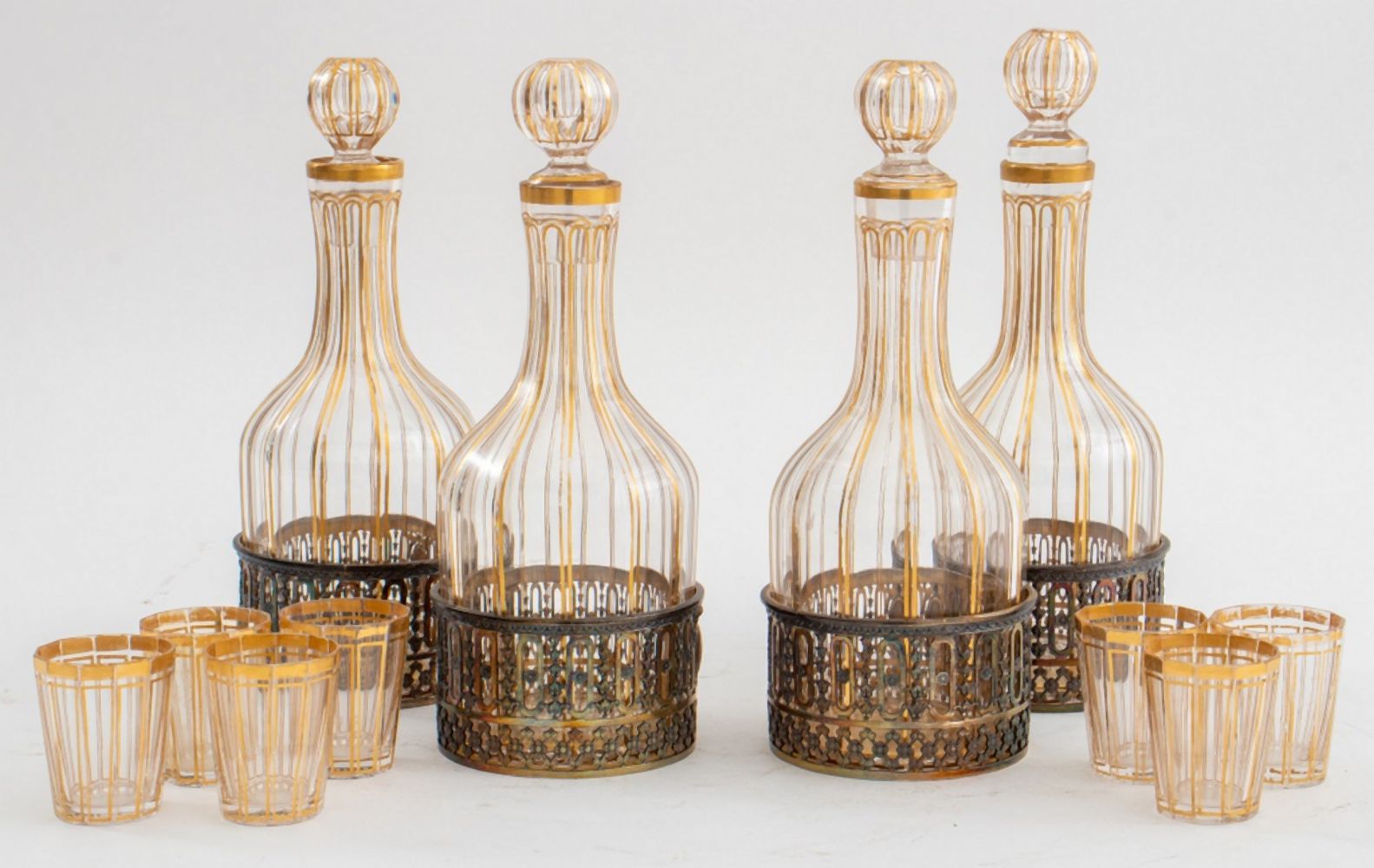 Appraisal: BOIN-TABURET GILT SILVER GLASS DECANTER SET Maison Boin-Taburet est French