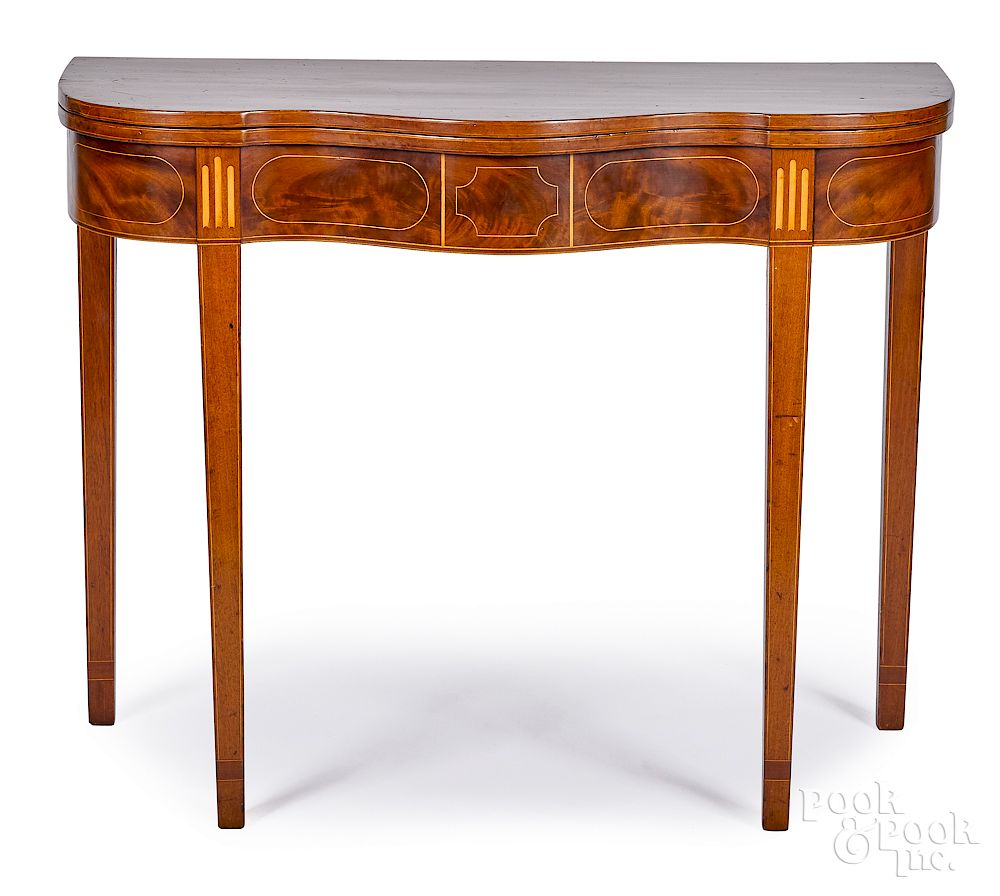 Appraisal: Federal inlaid mahogany card table Federal inlaid mahogany card table