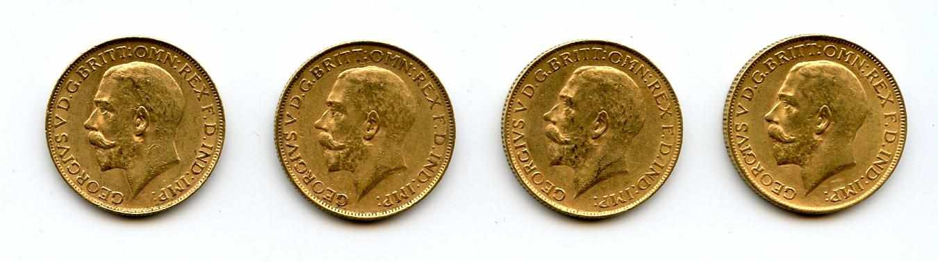 Appraisal: South Africa George V Sovereigns -SA KM- A collectible quartet