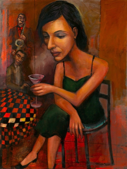 Appraisal: American School Contemporary Woman in Jazz Club acrylic on canvas