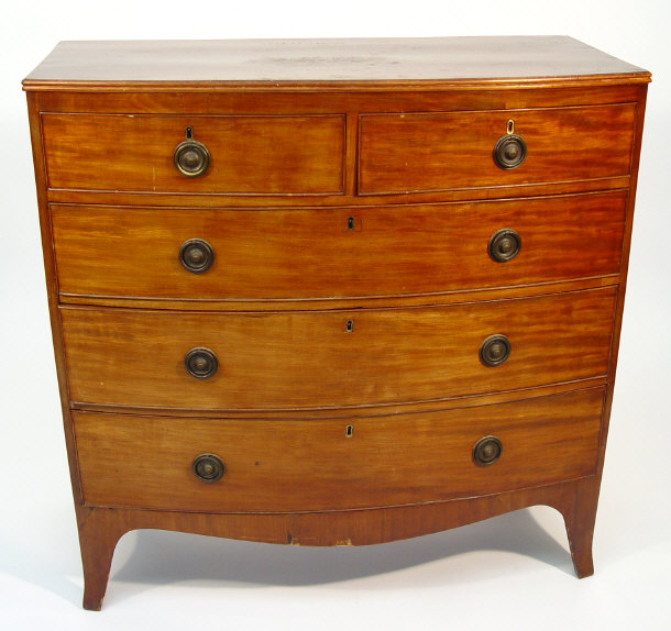 Appraisal: Victorian mahogany bow fronted chest fitted with two short drawers