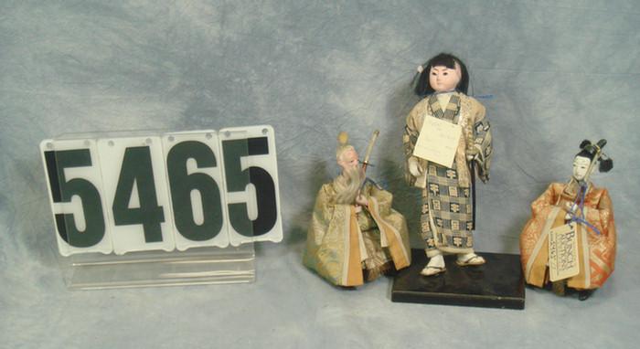 Appraisal: Oriental Dolls lot Samurai Warriors and inches tall silk kimonos