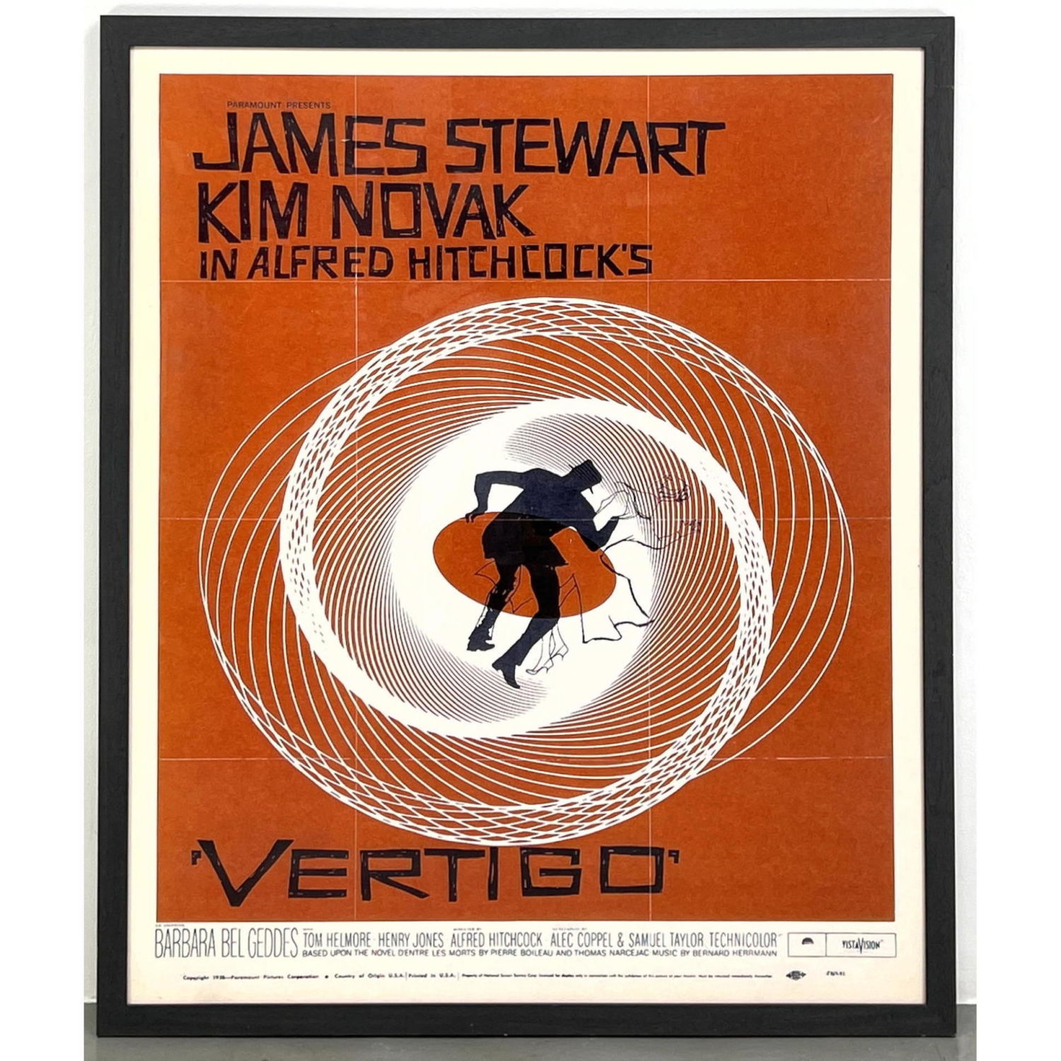 Appraisal: Vertigo Movie Poster reprint James Stewart Kim Novak Alfred Hitchcock