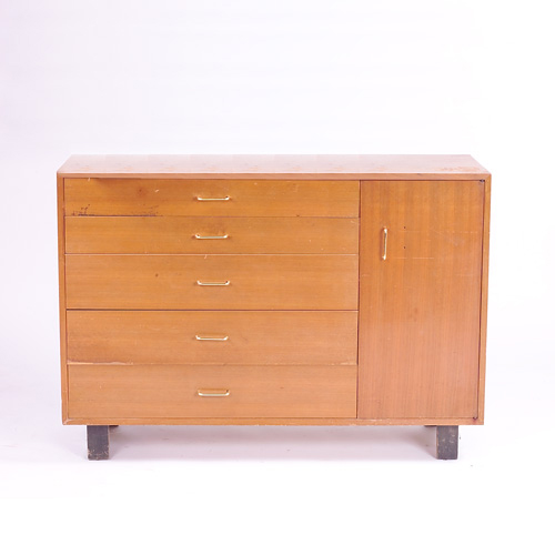 Appraisal: George Nelson for Herman Miller four-drawer chest painted red and